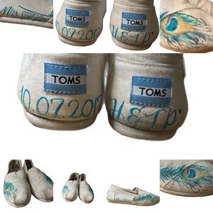 Toms Custom Hand-Painted Canvas Slip-On Square Toe One-of-a Kind Women’s W 7.5